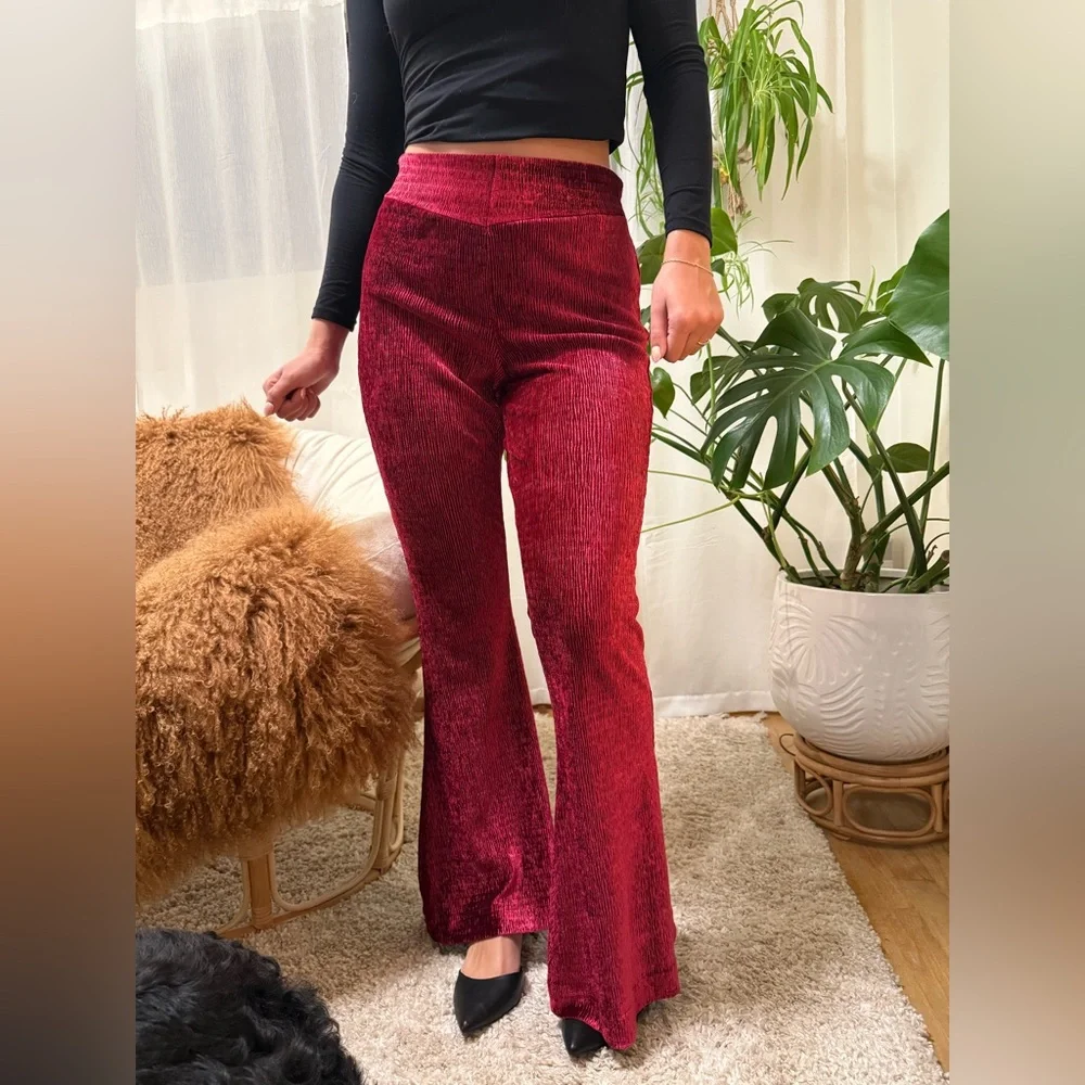 Free People Red Velvet Flare Pants - Picture 3 of 12